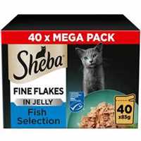 SHEBA Fine Flakes Adult Wet Cat Food in Jelly - Fish - 40x85g Pouches
