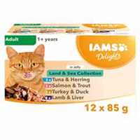 Iams Delights Adult Wet Cat Food in Jelly - Land & Sea Collection - 12x85g Pouches