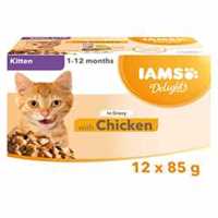 Iams Delights Kitten Wet Cat Food in Gravy - Chicken - 12x85g Pouches