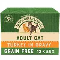 James Wellbeloved Grain Free Adult Wet Cat Food in Gravy - Turkey - 12x85g Pouches 