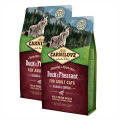 2 x Carnilove Adult Hairball Control Grain Free Dry Cat Food - Duck and Pheasant - 6kg - Multi-Buy