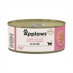 Applaws Adult Wet Cat Food in Broth - Tuna Fillet & Prawn - 24x70g Cans