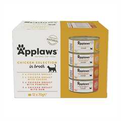 Applaws Adult Wet Cat Food in Broth - Chicken Selection - 12x70g Cans 