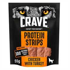 CRAVE Protein Strips Grain Free Adult Dry Dog Treats – Turkey & Chicken – 55g