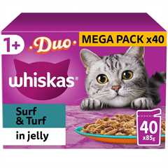 WHISKAS 1+ Duo Adult Wet Cat Food in Jelly - Surf & Turf - 40x85g Pouches