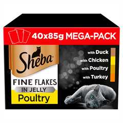 SHEBA Fine Flakes Adult Wet Cat Food in Jelly - Poultry - 40x85g Pouches