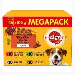 PEDIGREE Adult Wet Dog Food in Jelly - MEGA PACK - Mixed Selection - 40x100g Pouches