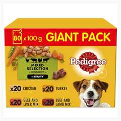 PEDIGREE Adult Wet Dog Food in Gravy - MEGA PACK - Mixed Selection - 80x100g Pouches