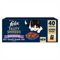 Felix Tasty Shreds Adult Wet Cat Food in Gravy - Mixed - 40x80g Pouches
