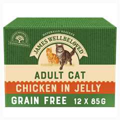 James Wellbeloved Adult Grain Free Wet Cat Food in Jelly - Chicken - 12x85g Pouches 