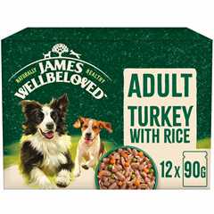 James Wellbeloved Adult Wet Dog Food in Gravy - Turkey & Rice - 12x90g Pouches 