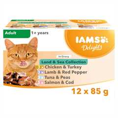 Iams Delights Adult Wet Cat Food in Gravy - Land & Sea Collection - 12x85g Pouches
