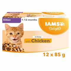 Iams Delights Kitten Wet Cat Food in Gravy - Chicken - 12x85g Pouches