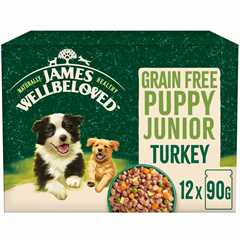 James Wellbeloved Grain Free Puppy Wet Dog Food in Gravy - Turkey - 12x90g Pouches