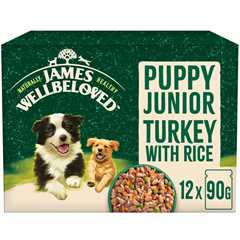 James Wellbeloved Puppy Wet Dog Food in Gravy - Turkey & Rice - 12x90g Pouches