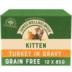 James Wellbeloved Grain Free Kitten Wet Cat Food in Gravy - Turkey - 12x85g Pouches