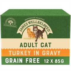 James Wellbeloved Grain Free Adult Wet Cat Food in Gravy - Turkey - 12x85g Pouches 