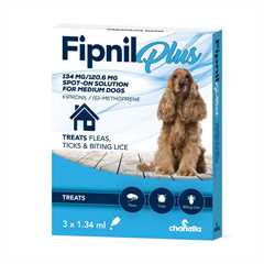 Fipnil Plus Spot-On Flea & Tick Solution for Medium Dogs - 10kg-20kg 3x1.34ml