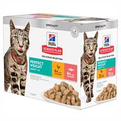Hills Science Plan Perfect Weight Adult Wet Cat Food in Gravy - Chicken & Salmon - 12x85g Pouches 